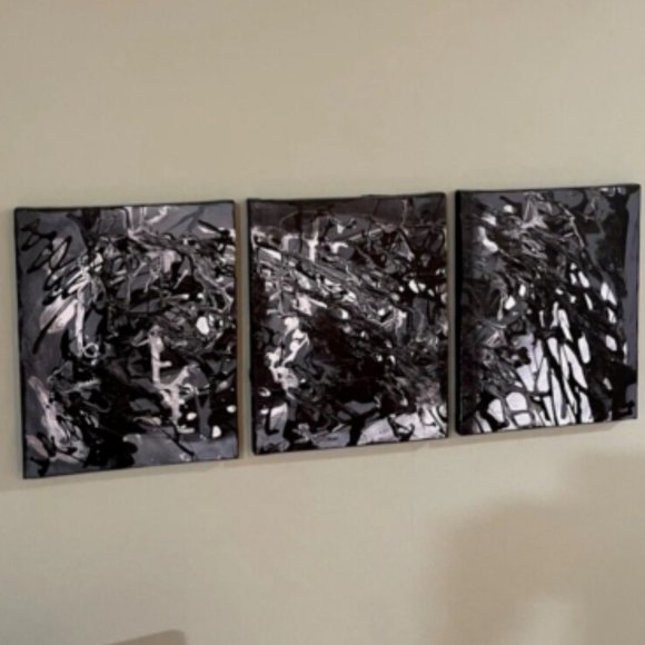 Original Handmade 3 piece Triptych Abstract Splatter Drip set - Picture 1 of 4